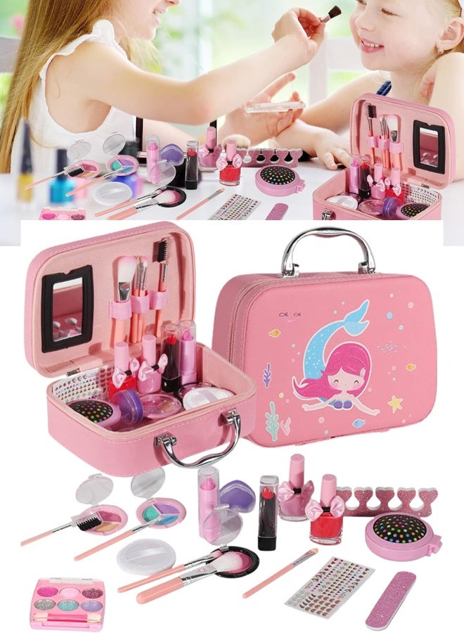 TAPIT Kids Makeup Kit for Girl Real Washable Kit for Little Girls Unicorn Mermaid Girls Makeup Set with Cute Princess Cosmetic Purse Pretend Play Toy Toys for Little Girl (Mermaid Box) - Image 1